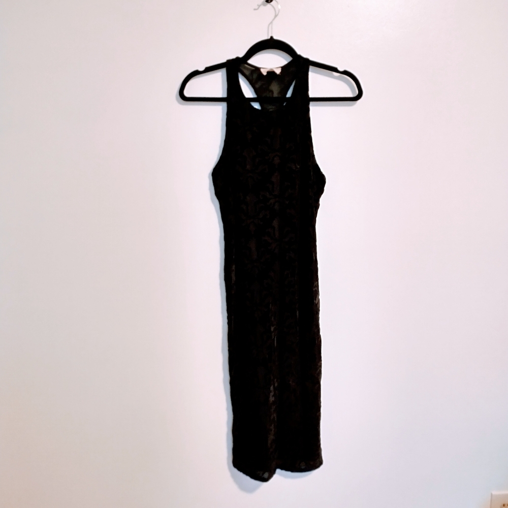 Pins and Needles black midi tank dress with black embroidered velvet pattern, si